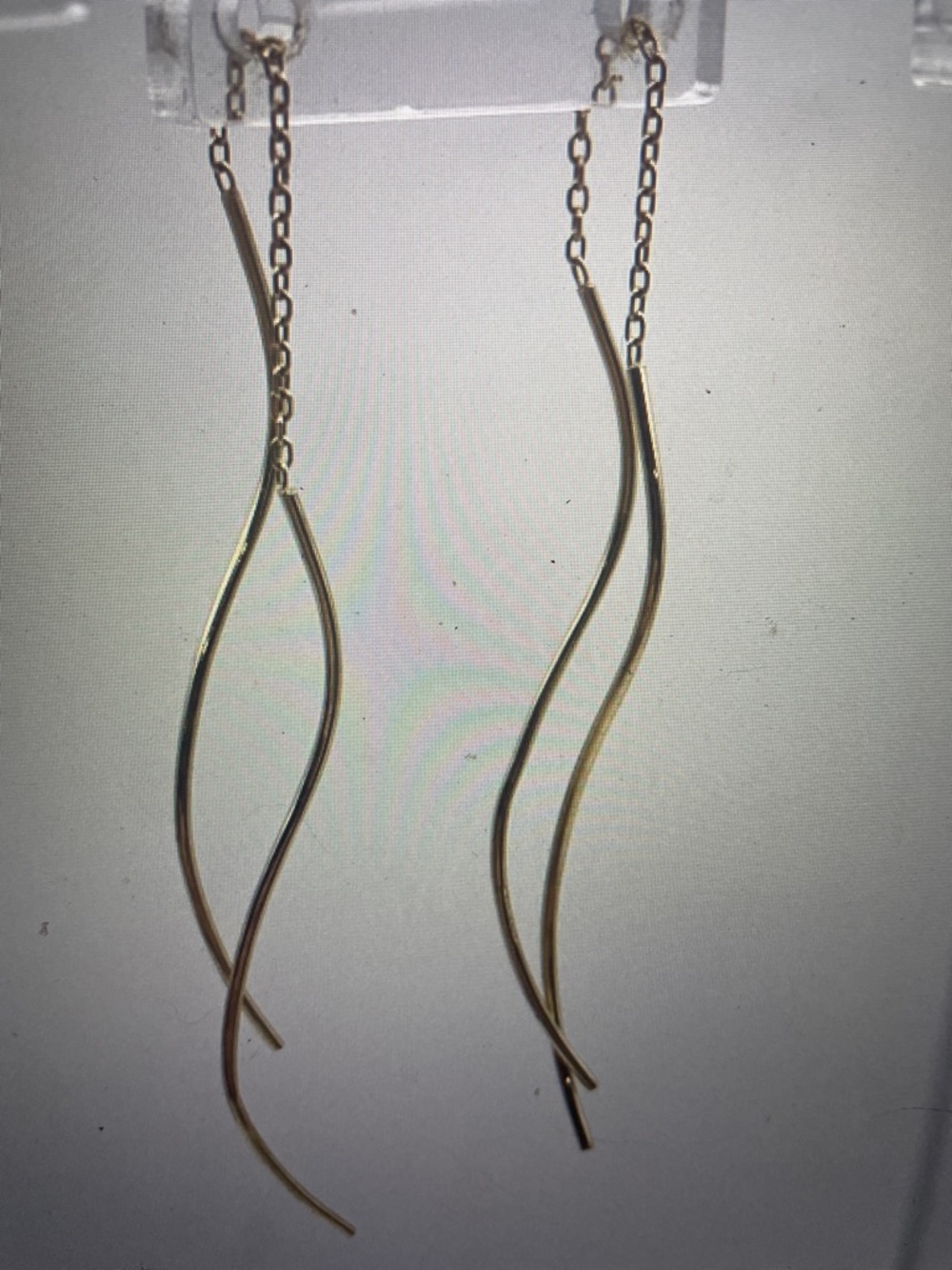 14K Yellow Gold Dangle Wave Threaded Earrings - Elegant Women Jewelry